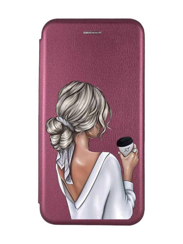 Чохол-книжка з малюнком для Samsung Galaxy J5(2016) J510 Бордовий :: Дівчина з латте (принт 227)