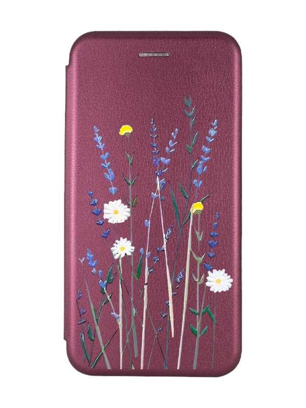 Чохол-книжка з малюнком для Xiaomi Redmi 9C/10A Бордовий :: Польові квіти (принт 270)