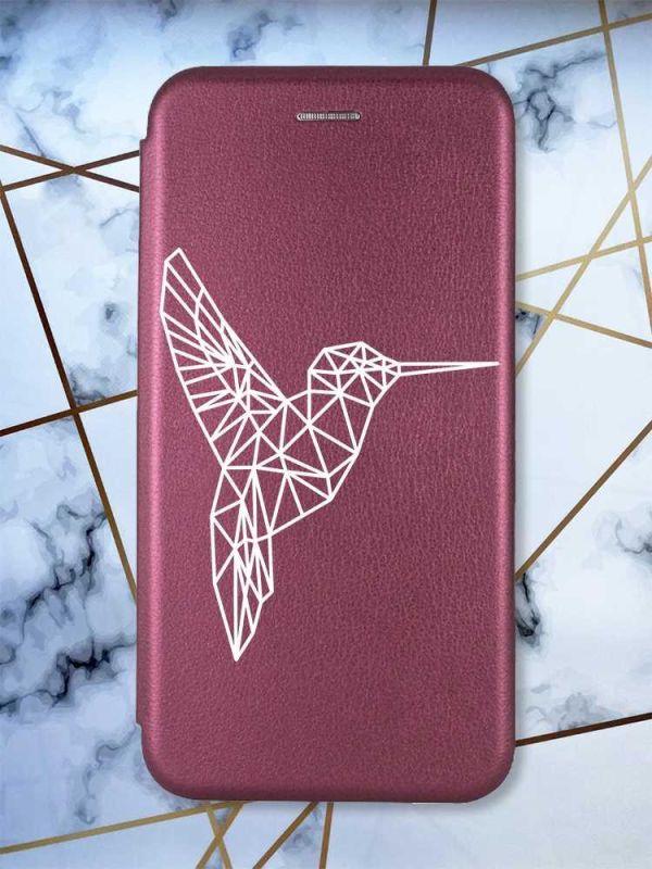 Чохол-книжка з малюнком для Samsung Galaxy J5(2016) J510 Бордовий :: Колібрі (принт 123)