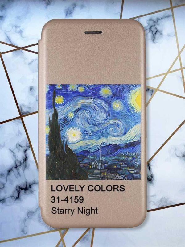 Чохол-книжка з малюнком на Xiaomi Redmi Note 9/10X Золотистий :: Зоряна ніч (принт 74)