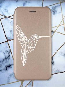 Чохол-книжка з малюнком на Xiaomi Redmi Note 9/10X Золотистий :: Колібрі (принт 123)