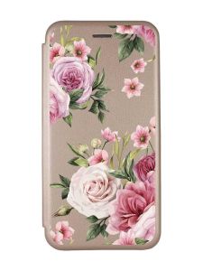 Чохол-книжка з малюнком на Xiaomi Redmi Note 9/10X Золотистий :: Рожеві квіти (принт 287)