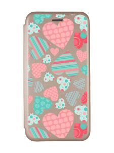 Чохол-книжка з малюнком на Xiaomi Redmi Note 9/10X Золотистий :: Різнокольорові сердечка (принт 334)