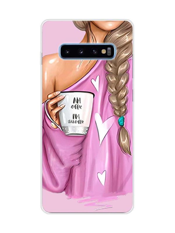 Прозорий чохол на Samsung Galaxy S10 Plus :: Дівчина з кавою (принт 58)