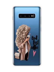 Прозорий чохол на Samsung Galaxy S10 Plus :: Дівчина з кавою (принт 114)