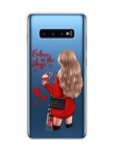 Прозорий чохол на Samsung Galaxy S10 Plus :: Дівчина з кавою (принт 137)