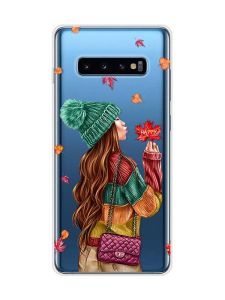 Прозорий чохол на Samsung Galaxy S10 Plus :: Дівчина з листям (принт 221)