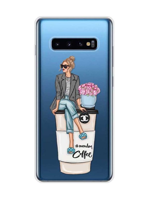 Прозорий чохол на Samsung Galaxy S10 Plus :: Дівчина на каві (принт 228)