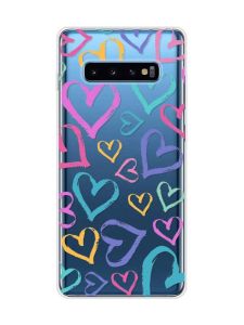 Прозорий чохол на Samsung Galaxy S10 Plus :: Різнокольорові сердечка (принт 332)