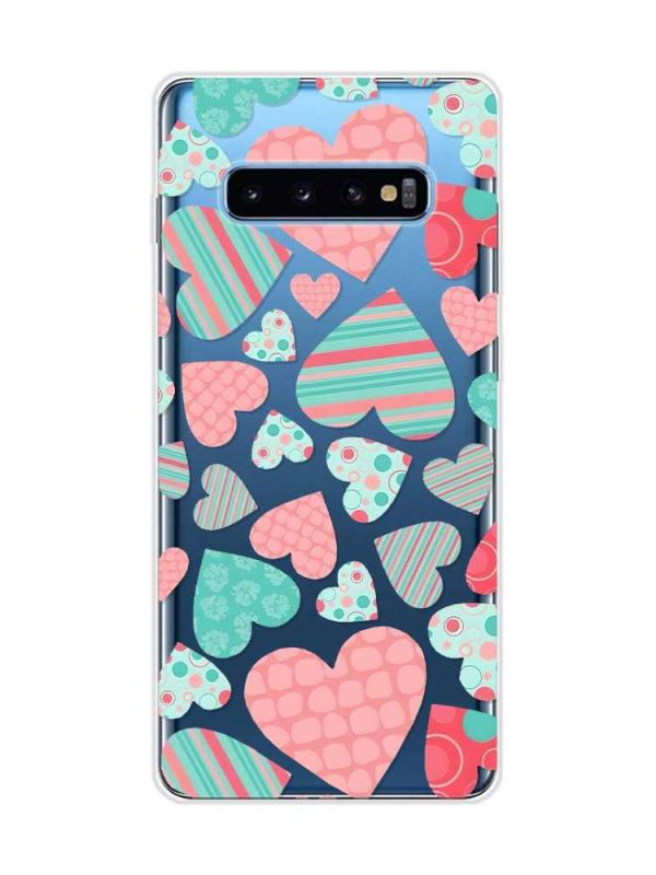 Прозорий чохол на Samsung Galaxy S10 Plus :: Різнокольорові сердечка (принт 334)