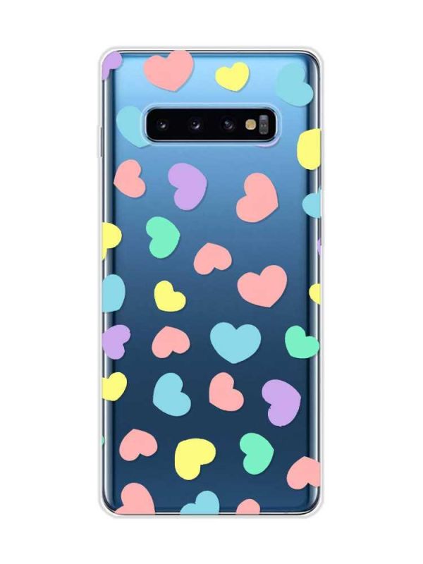 Прозорий чохол на Samsung Galaxy S10 Plus :: Різнокольорові сердечка (принт 335)