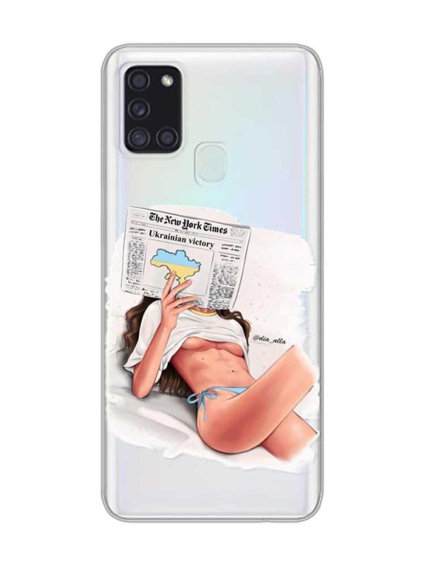 Прозорий чохол на Samsung Galaxy A21s  :: Дівчина з газетою (принт 31)