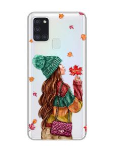Прозорий чохол на Samsung Galaxy A21s  :: Дівчина з листям (принт 221)