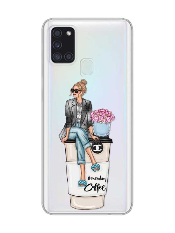 Прозорий чохол на Samsung Galaxy A21s  :: Дівчина на каві (принт 228)