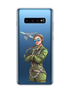 Прозорий чохол на Samsung Galaxy S10 Plus :: Дівчина-пілот (патріотичний принт 6)