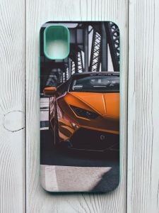 Матовий чохол з бірюзовими боками на Samsung Galaxy A04E / A042 :: Авто помаранчеве (принт 237)