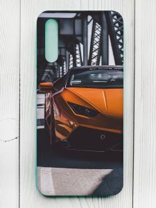 Матовий чохол з бірюзовими боками на Samsung Galaxy A50 (2019) A505/A30s :: Авто помаранчеве (принт 237)