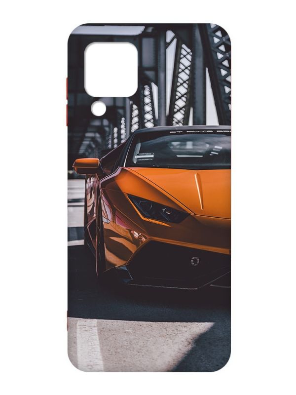 Матовий чохол з червоними боками на Samsung Galaxy M32/A22/M22 4G :: Авто помаранчеве (принт 237)