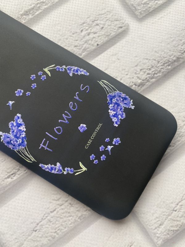 Матовий чорний чохол на Samsung Galaxy А50 (2019) А505 рельєфний дизайн Лавандовий віночок принт 19