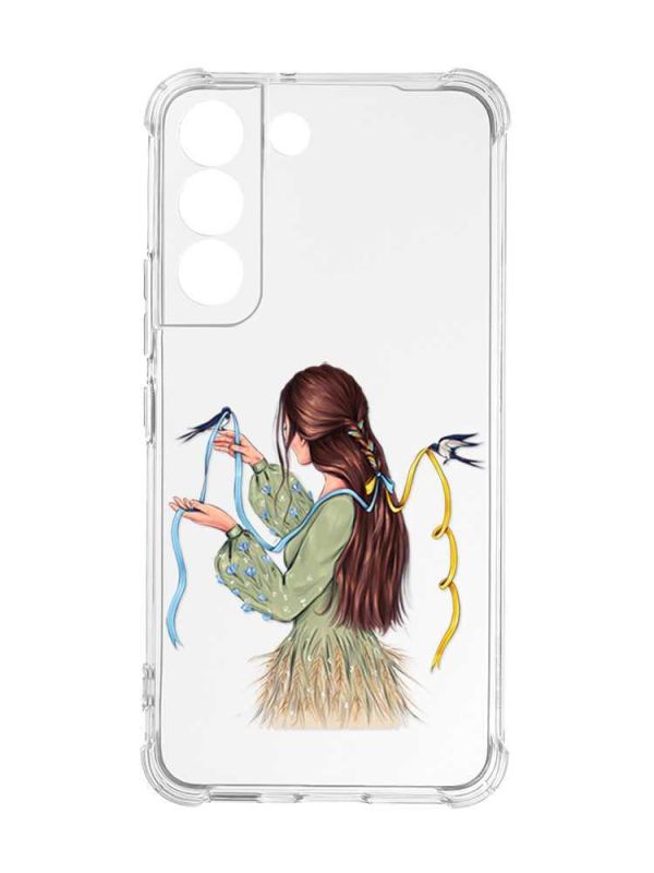 Чохол із потовщеними кутами на Samsung Galaxy S22 :: Дівчина з ластівками (принт 16)