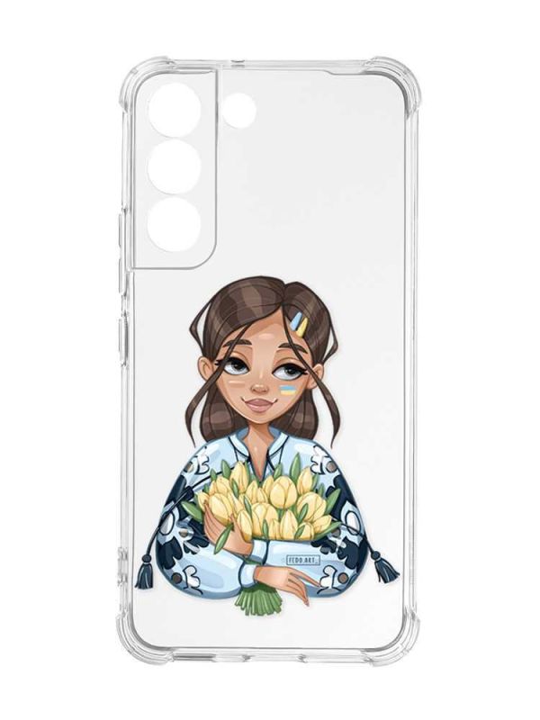 Чохол із потовщеними кутами на Samsung Galaxy S22 :: Дівчина з тюльпанами (принт 22)