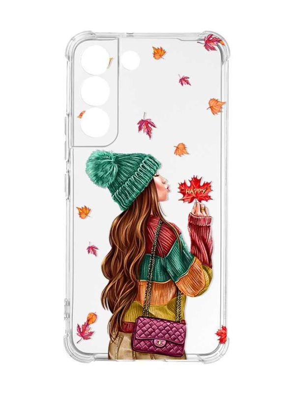 Чохол із потовщеними кутами на Samsung Galaxy S22 :: Дівчина з листям (принт 221)