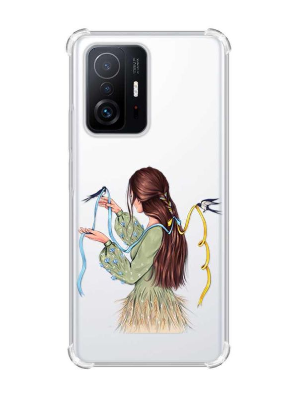 Чохол з потовщеними кутами на Xiaomi 11T :: Дівчина з ластівками (принт 16)