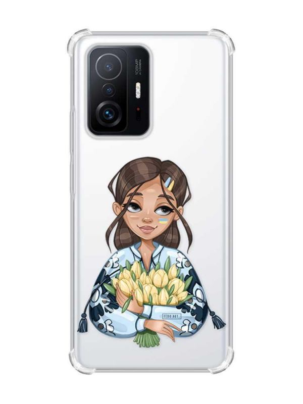 Чохол з потовщеними кутами на Xiaomi 11T :: Дівчина з тюльпанами (принт 22)