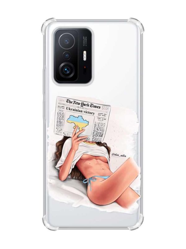 Чохол з потовщеними кутами на Xiaomi 11T :: Дівчина з газетою (принт 31)