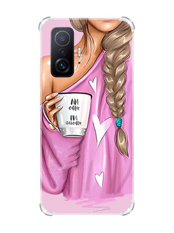 Чохол з потовщеними кутами на Xiaomi 11T :: Дівчина з кавою (принт 58)