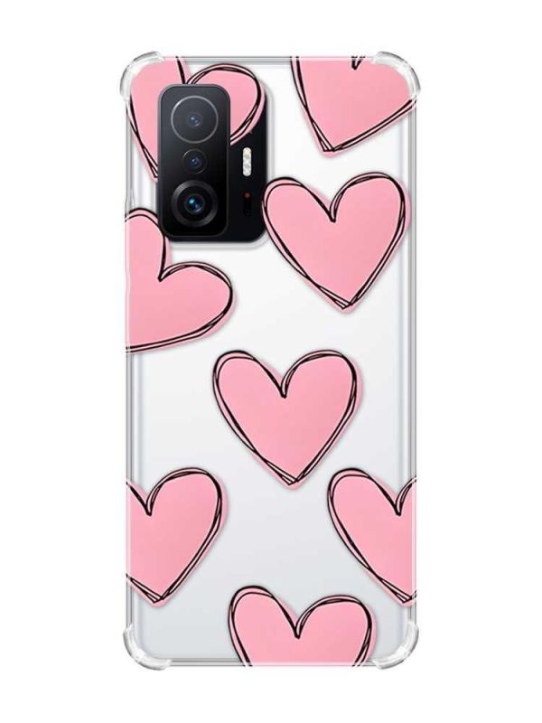 Чохол з потовщеними кутами на Xiaomi 11T :: Сердечка рожеві (принт 78)