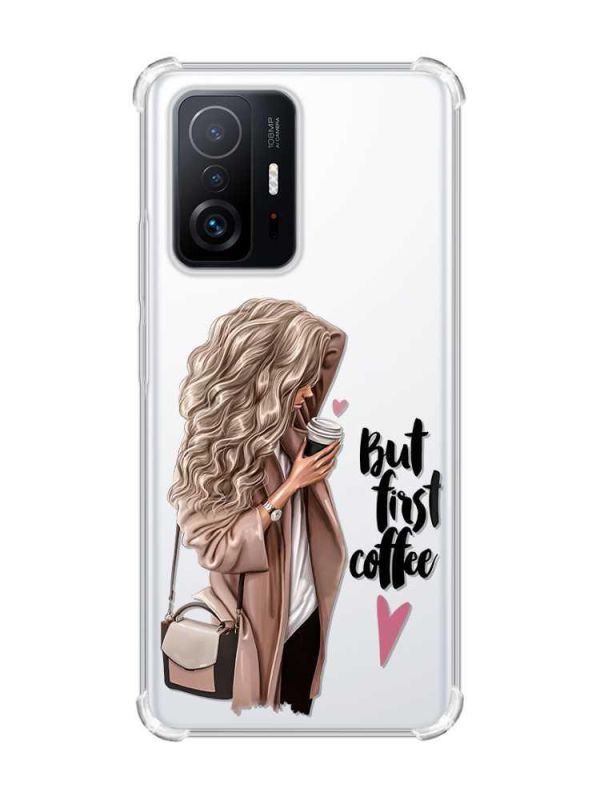 Чохол з потовщеними кутами на Xiaomi 11T :: Дівчина з кавою (принт 114)