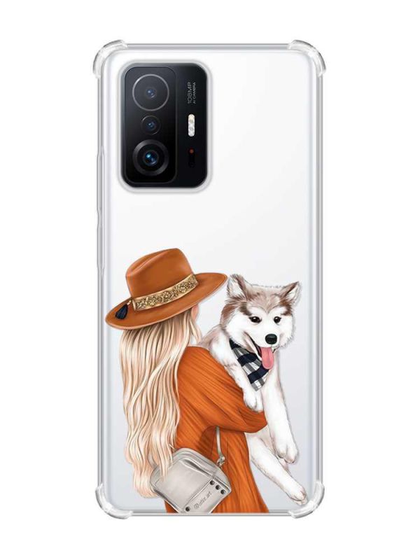 Чохол з потовщеними кутами на Xiaomi 11T :: Дівчина з песиком (принт 115)