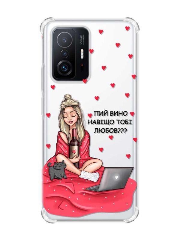 Чохол з потовщеними кутами на Xiaomi 11T :: Дівчина з вином (принт 220)