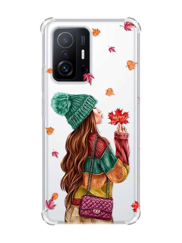 Чохол з потовщеними кутами на Xiaomi 11T :: Дівчина з листям (принт 221)