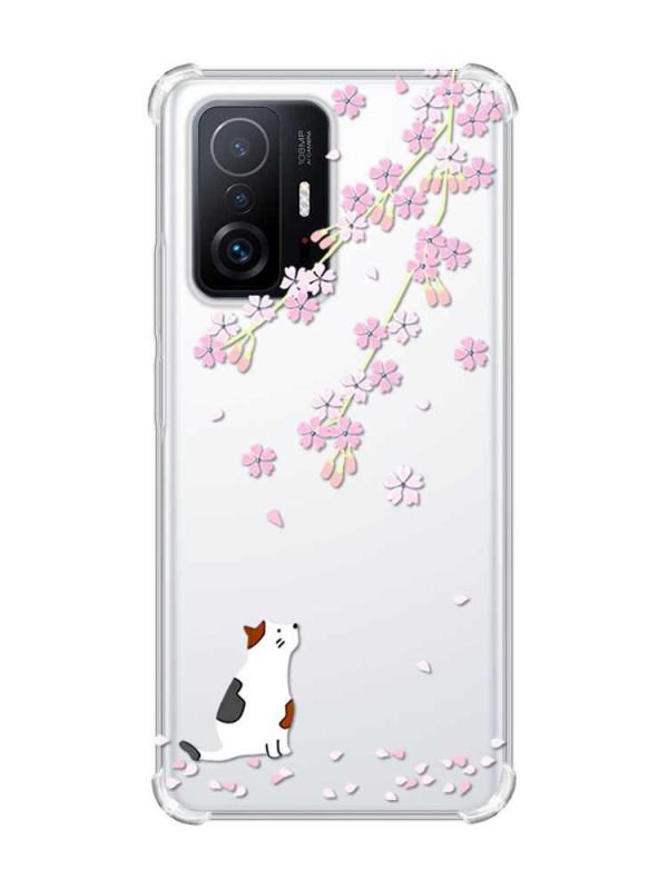Чохол з потовщеними кутами на Xiaomi 11T :: Котик і сакура (принт 283)