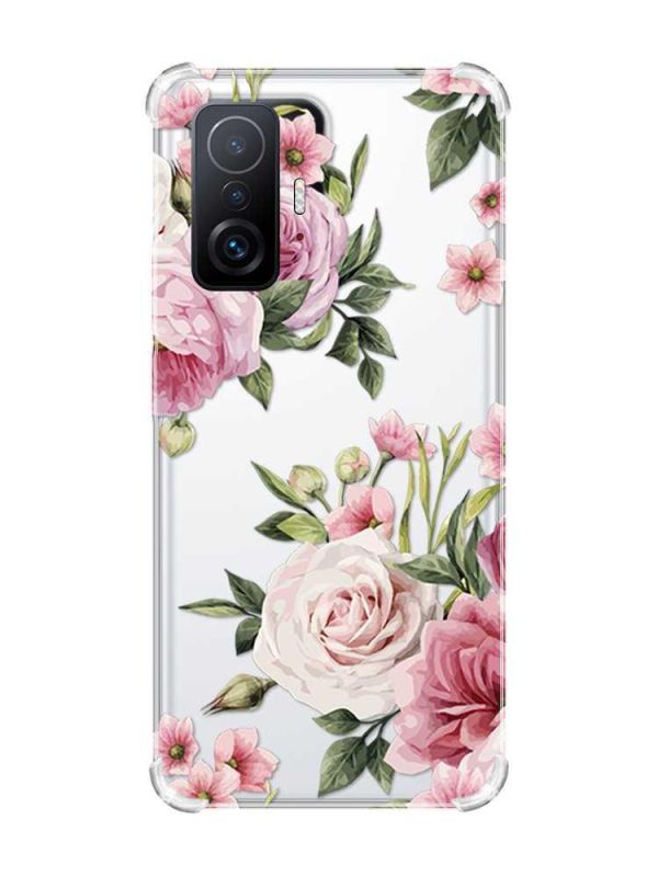 Чохол з потовщеними кутами на Xiaomi 11T :: Рожеві квіти (принт 287)