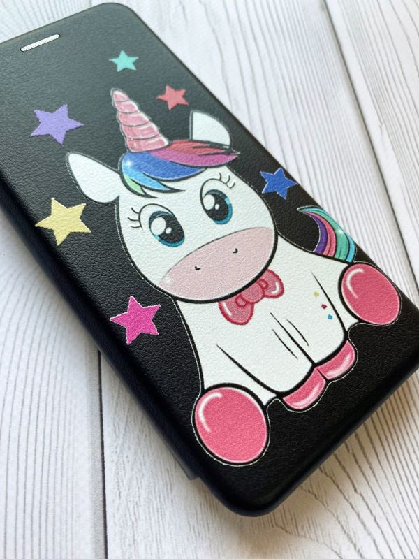 Чохол-книжка з малюнком для Xiaomi Redmi Note 12S Чорний :: Єдиноріг (принт 102)