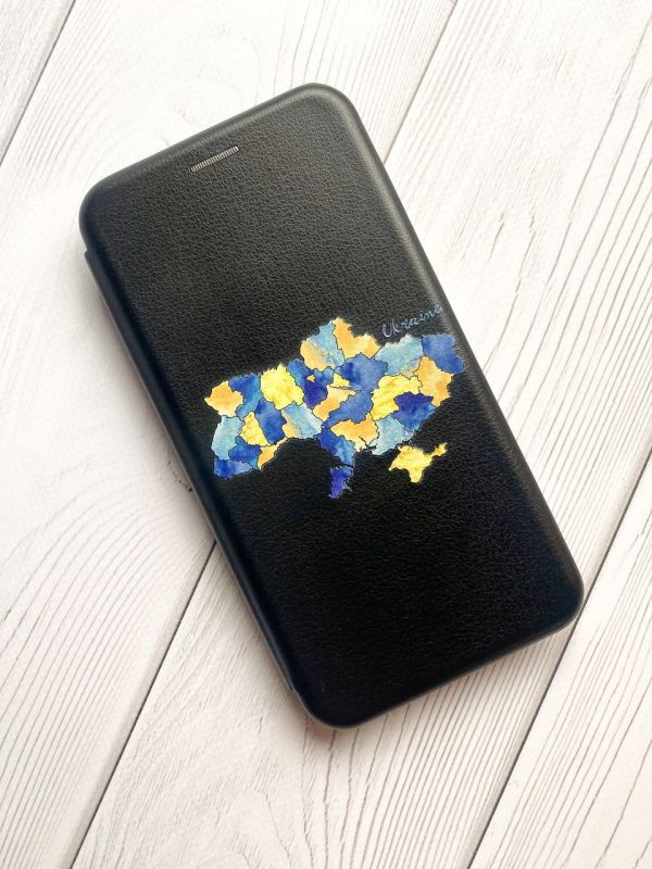 Чохол-книжка з малюнком для Xiaomi Redmi Note 12S Чорний :: Карта України (принт 261)