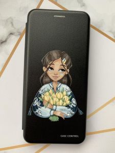 Чохол-книжка з малюнком для Xiaomi Redmi 12 Чорний :: Дівчина з тюльпанами (принт 22)