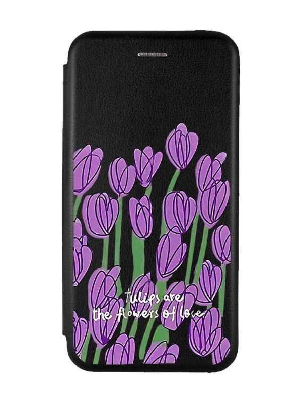 Чохол-книжка з малюнком для Xiaomi Redmi 12 Чорний :: Тюльпани (принт 265)