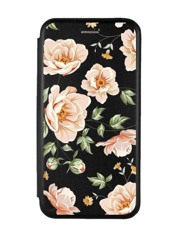 Чохол-книжка з малюнком для Xiaomi Redmi 12 Чорний :: Квіти пастельні (принт 277)