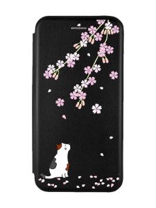 Чохол-книжка з малюнком для Xiaomi Redmi 12 Чорний :: Котик і сакура (принт 283)