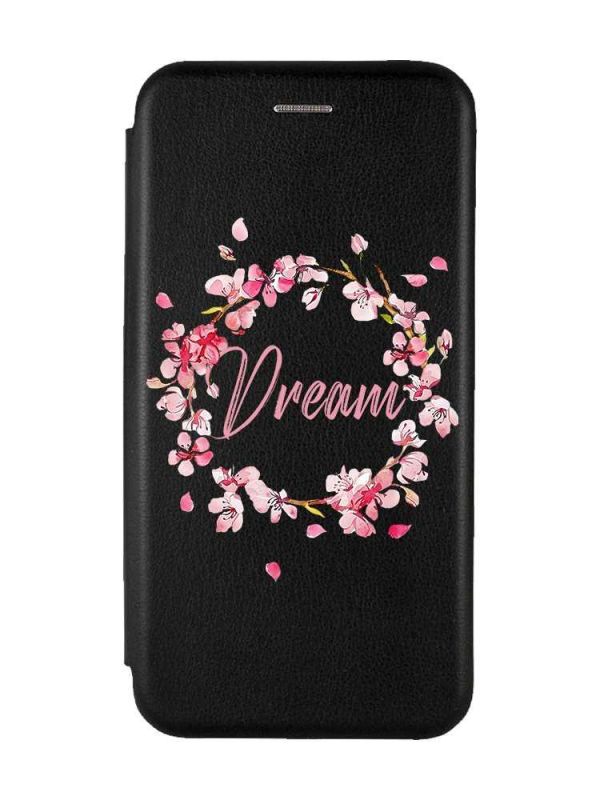 Чохол-книжка з малюнком для Xiaomi Redmi 12 Чорний :: Віночок з сакури (принт 284)