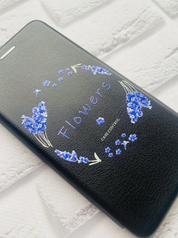 Чохол-книжка з малюнком для Xiaomi Redmi 12 Чорний :: Лавандовий віночок (принт 19)