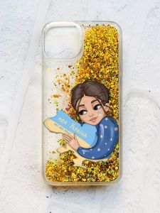 Чохол із плаваючими блискітками на iPhone 14 Золотий :: Моя Україна (принт 2)