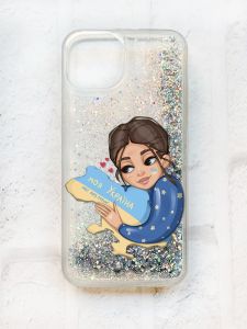 Чохол із плаваючими блискітками на iPhone 14 Срібний :: Моя Україна (принт 2)