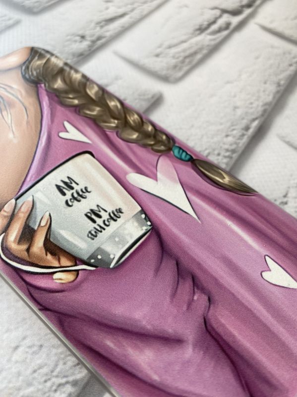 Чохол з потовщеними кутами на Samsung Galaxy A32 рельєфний дизайн Дівчина з кавою принт: 58