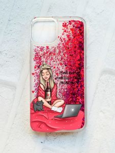 Чохол із плаваючими блискітками на iPhone 13 Рожевий :: Дівчина з вином (принт 220)