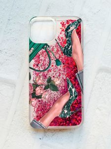 Чохол із плаваючими блискітками на iPhone 13 Рожевий :: Туфельки і квіти (принт 225)